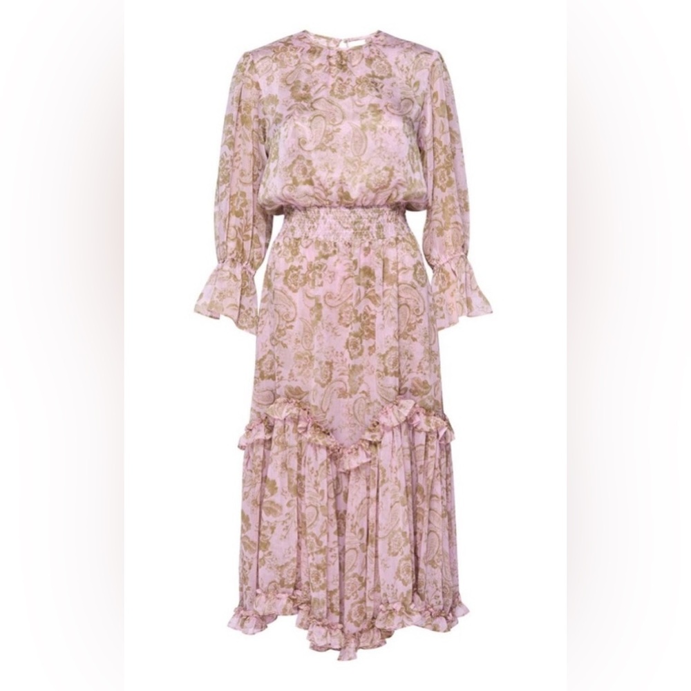 Misa Los Angeles Ynes Midi Dress Pink Gold Chiffon NEW✨NWT Sz S